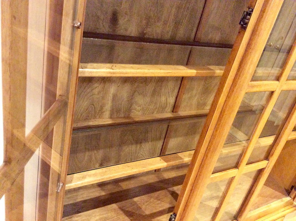 Thumbnail: Vintage Oak Cabinet with Herringbone Inlay and Glass Panel Doors.