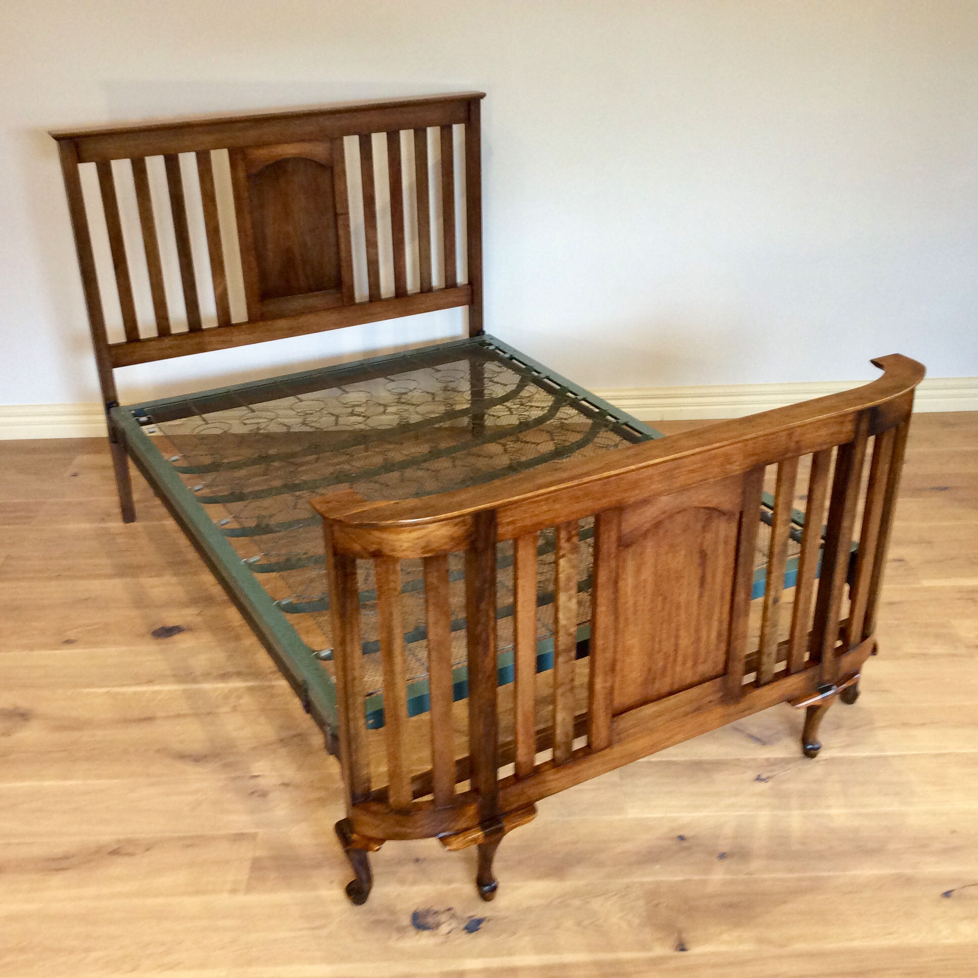 Antique Blackwood Slat Double Bed with Cabriolet Legs. Circa 1900.