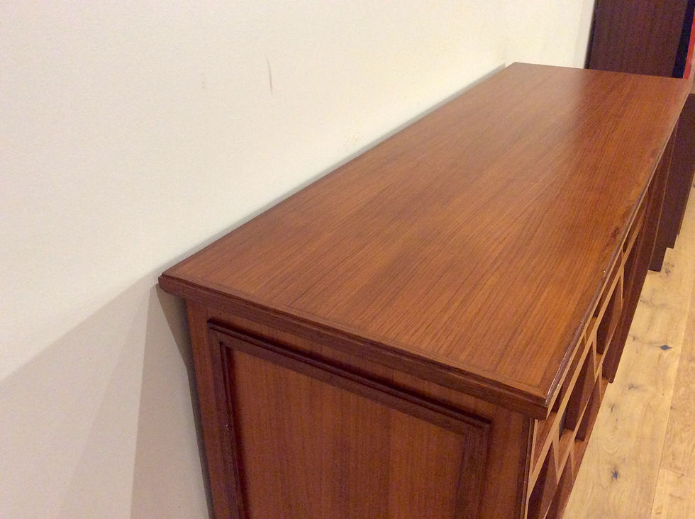 Thumbnail: Mid Century Teak Cocktail Cabinet with Diamond Patterned Amber Glass.