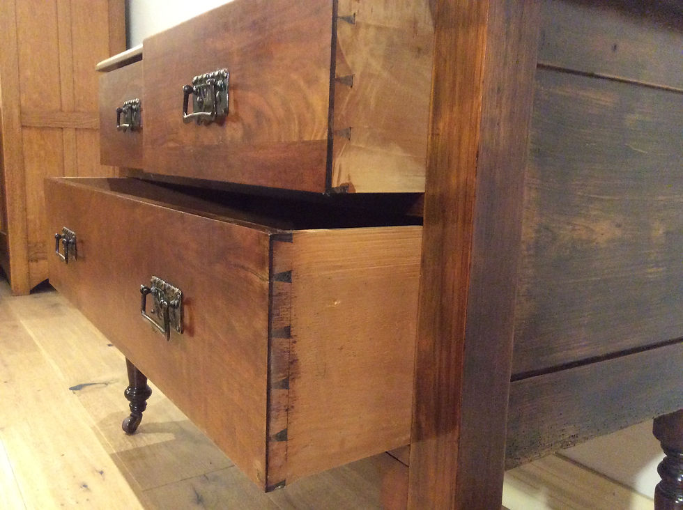Thumbnail: Arts & Crafts Blackwood Three Drawer Cabinet on Rolling Castors.