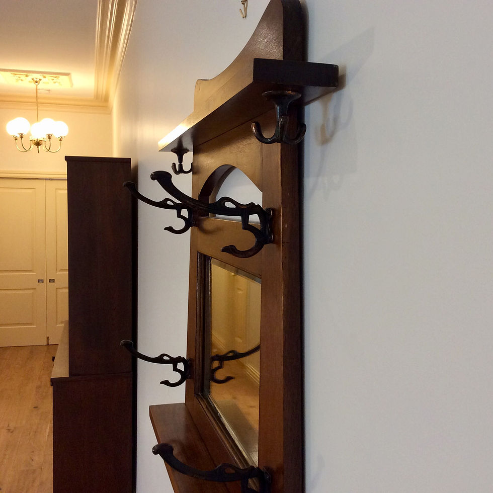 Thumbnail: Oak Arts and Crafts Hall Stand with Bevelled Mirror and Umbrella Holders. Circa 1900.
