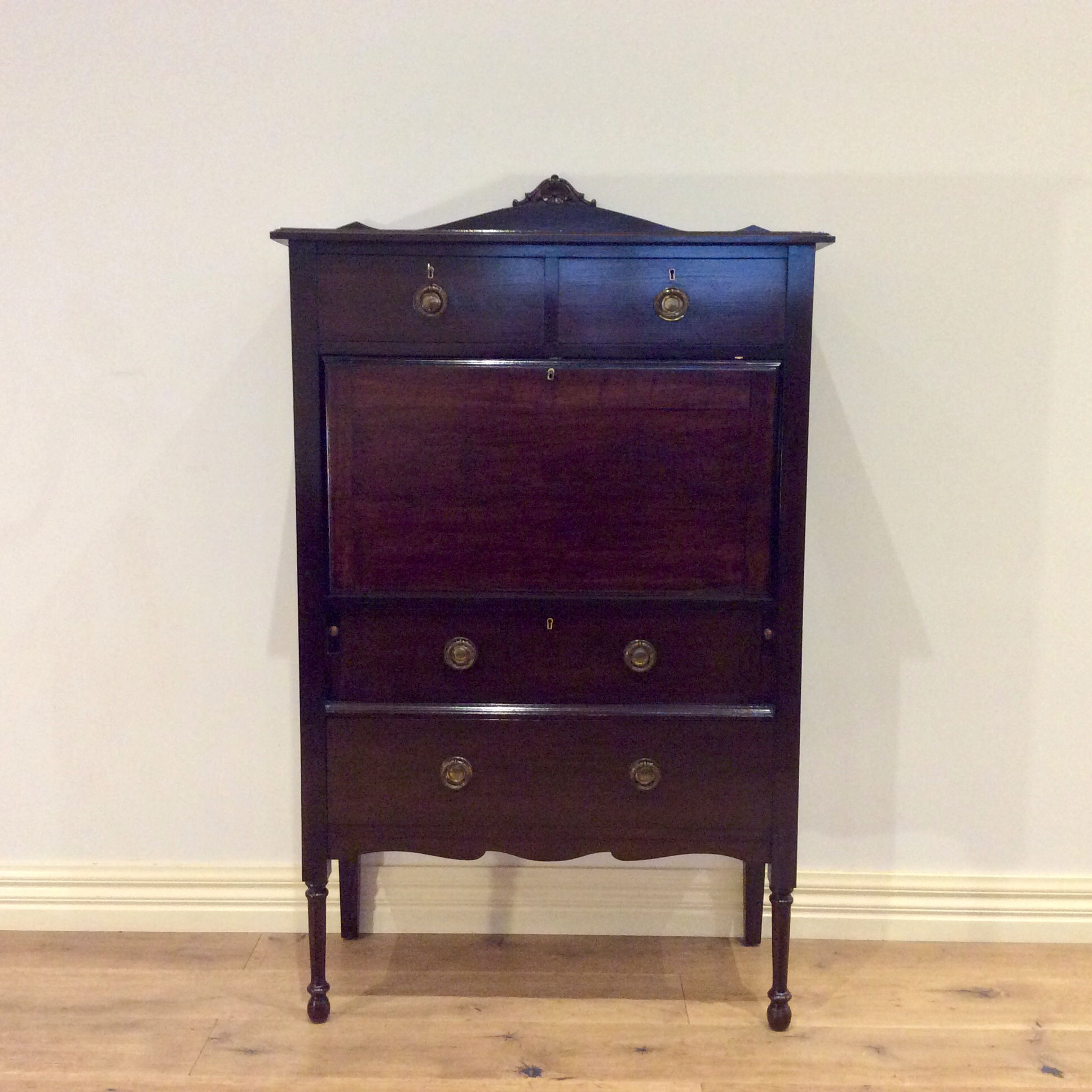 Antique Mahogany Four Drawer Drop Front Bureau Desk. Circa 1930.
