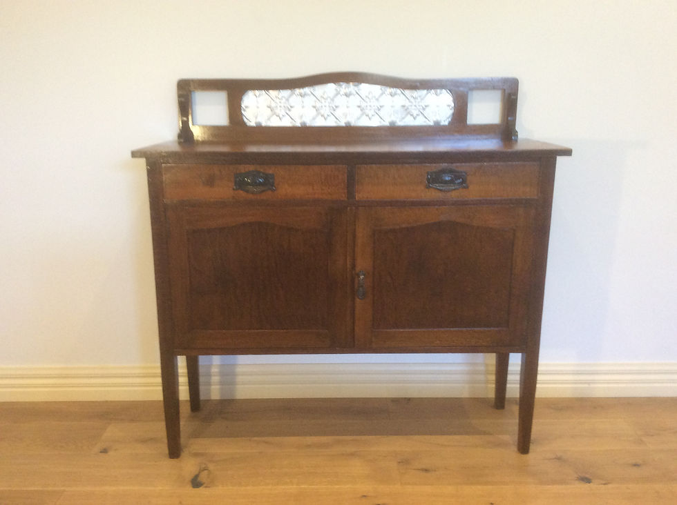 Antique Silky Oak Sideboard with Press Metal Headboard