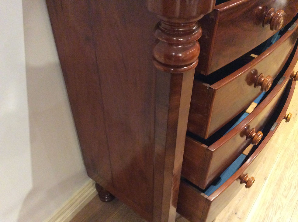 Thumbnail: Bow Fronted Victorian Flame Mahogany Chest of Drawers.
