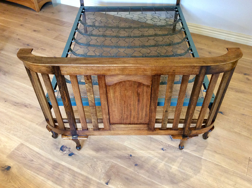 Thumbnail: Antique Blackwood Slat Double Bed with Cabriolet Legs. Circa 1900.