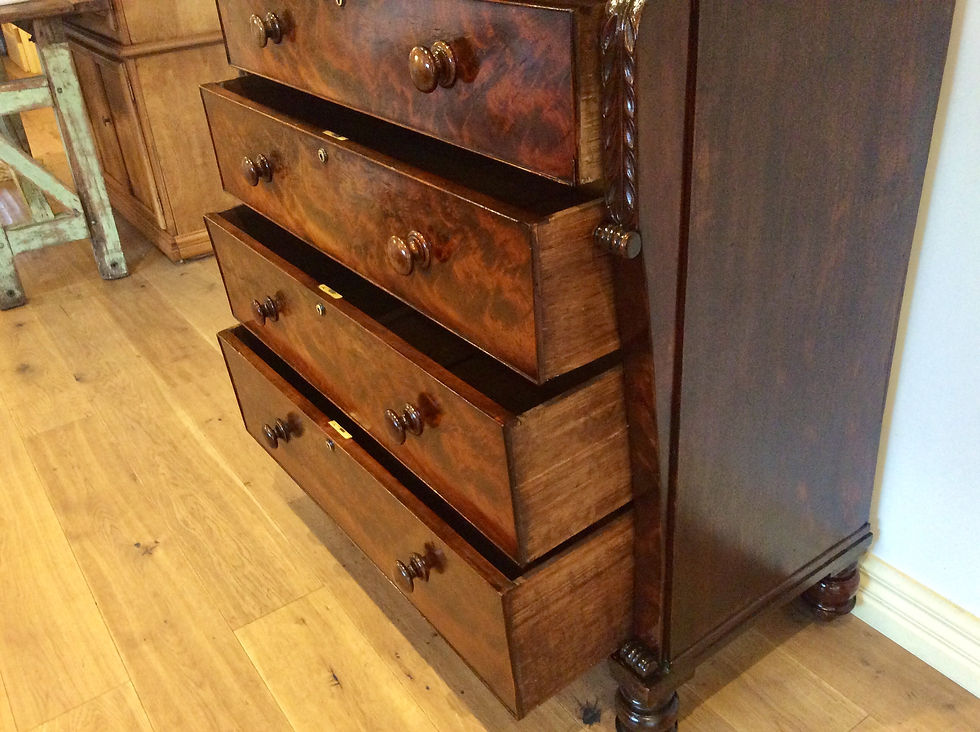 Thumbnail: Stunning Early Victorian Flame Mahogany Five Drawer Chest.