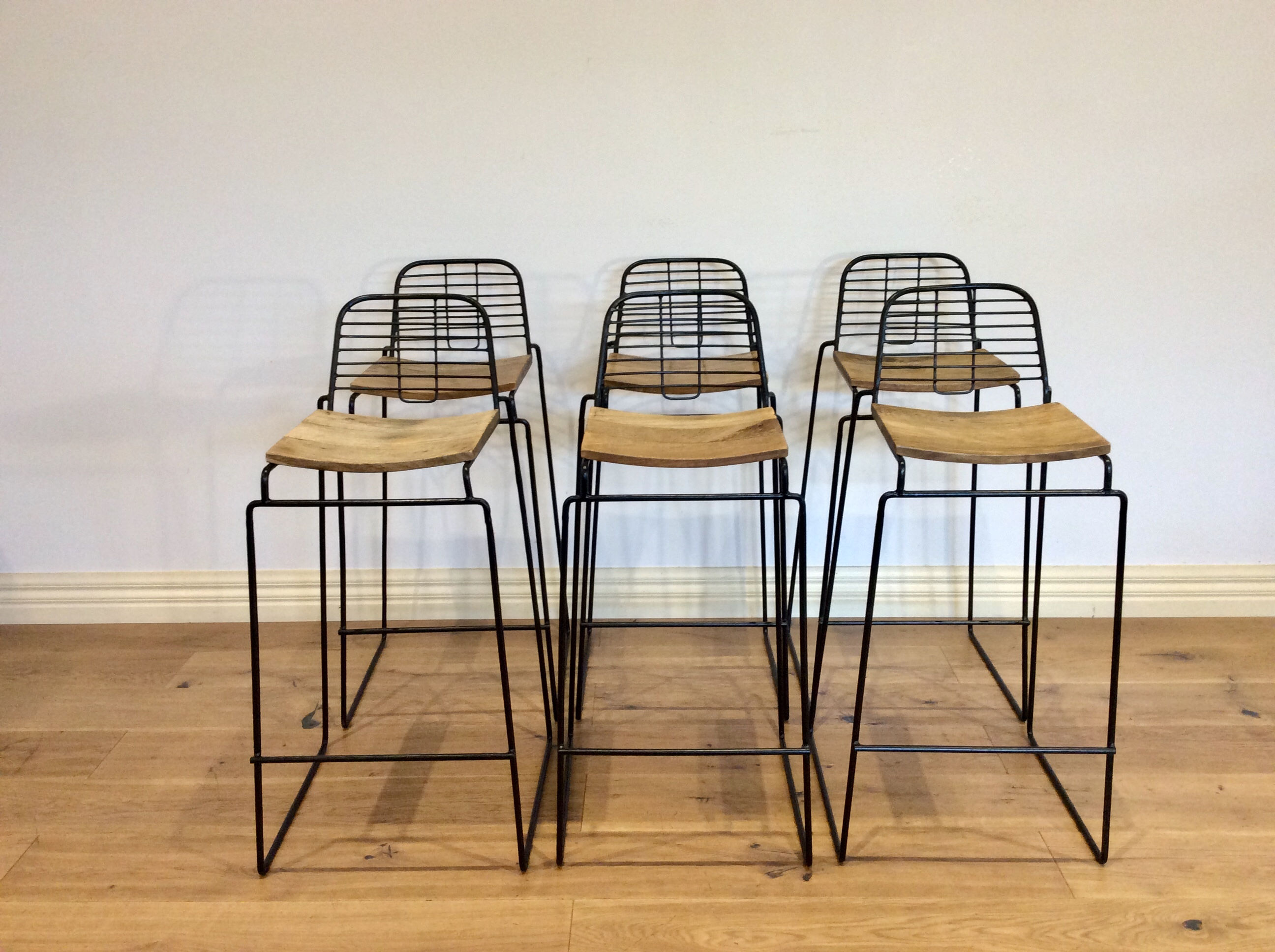 Vintage Industrial Wire and Hardwood Bar Stools.