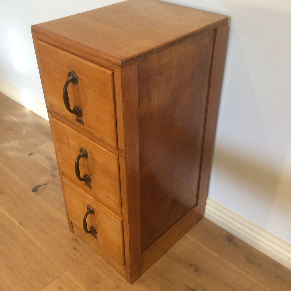 Thumbnail: Mid Century Industrial Oak Three Drawer Filing Cabinet