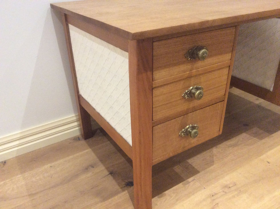 Thumbnail: Antique Hardwood Desk with Press Metal Panelling
