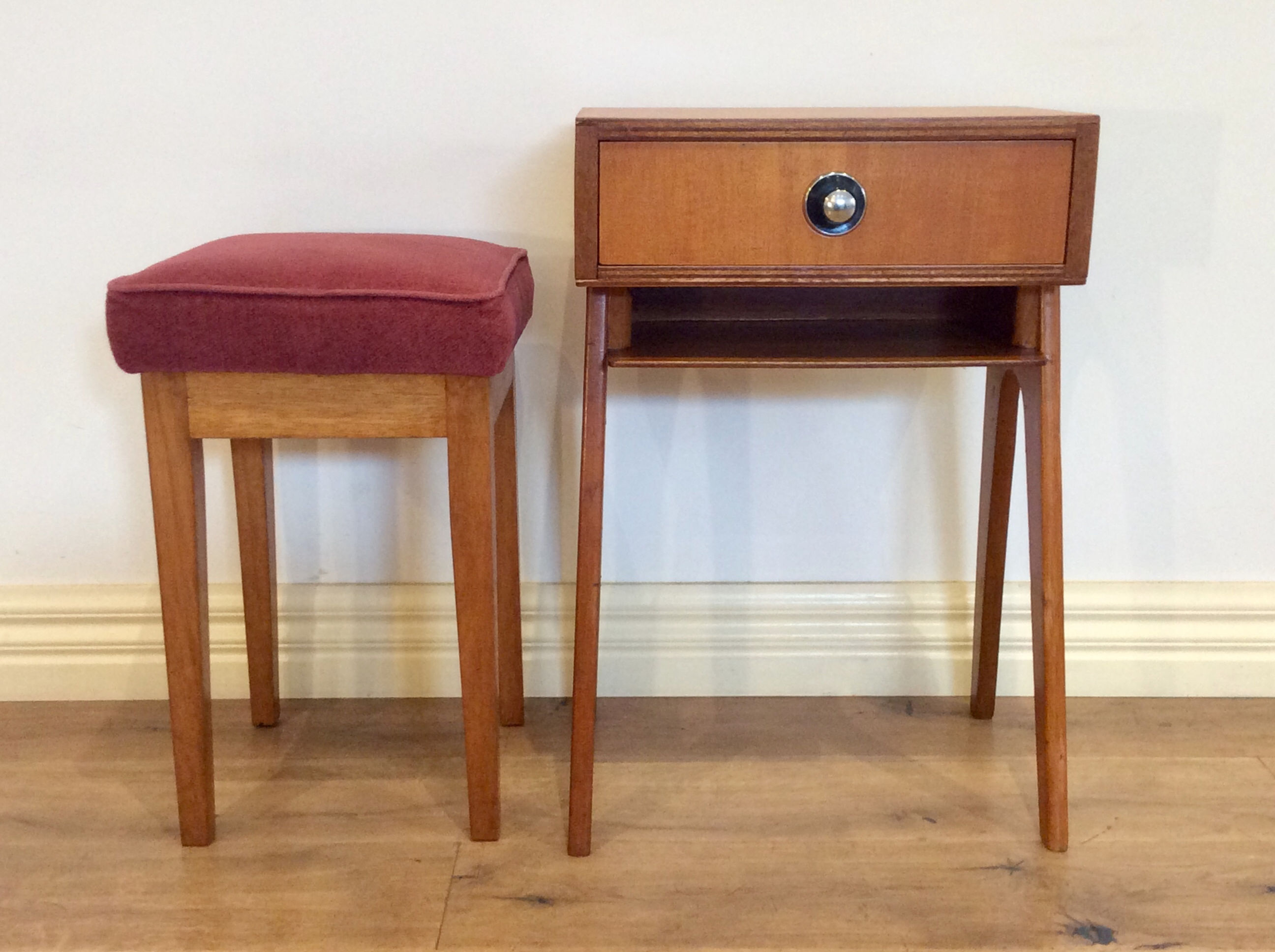 Restored 1950s Australian Made Oak Telephone Table with Matching Stool.