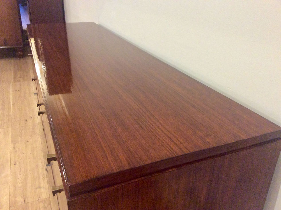 Thumbnail: Mid Century Modern Walnut Sideboard with Brushed Brass Hardware.