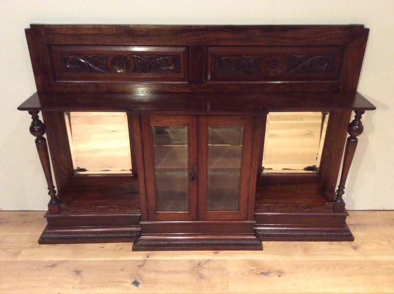 Victorian Cedar Sideboard with Carved Back and Bevelled Mirrors. Circa 1900
