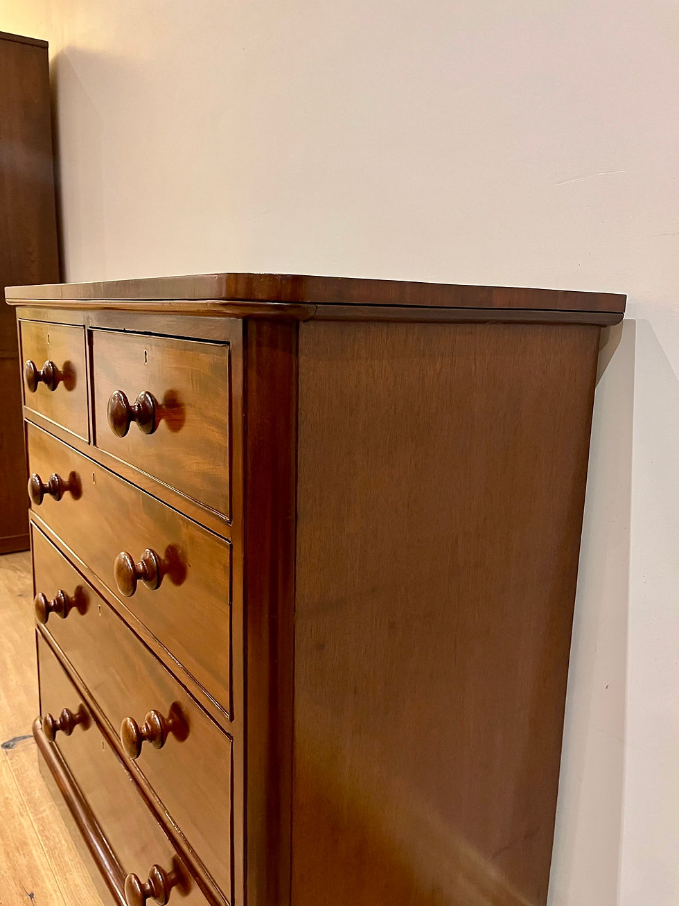 Thumbnail: Right Upper Restored Victorian Mahogany Five Drawer Chest.