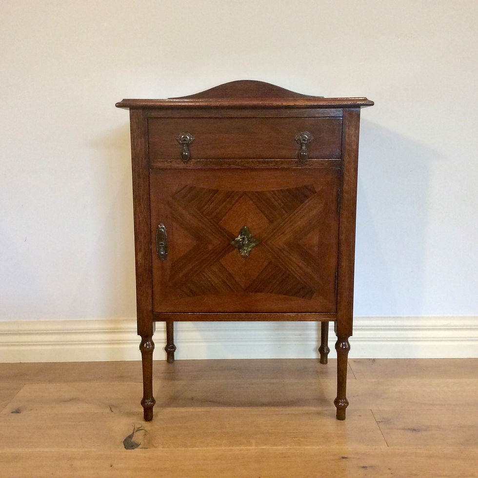Antique Oak Bedside Table Pot Cupboard with Mother of Pearl Inlay.