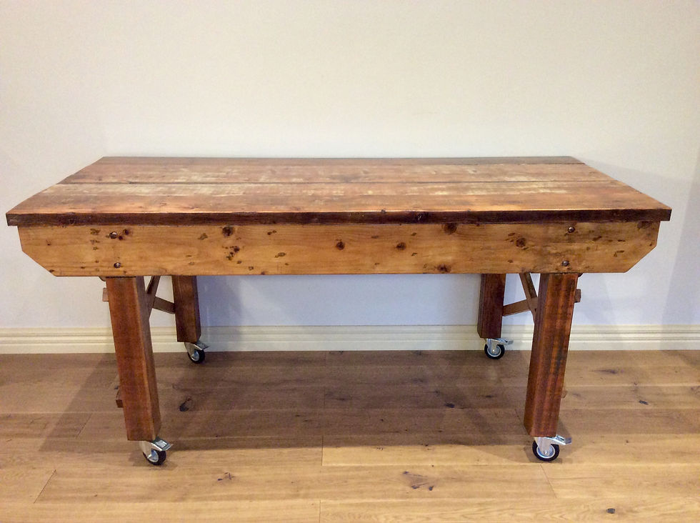 Thumbnail: Reclaimed Industrial Oregon and Pine Kitchen Island Bench on Rolling Castors.