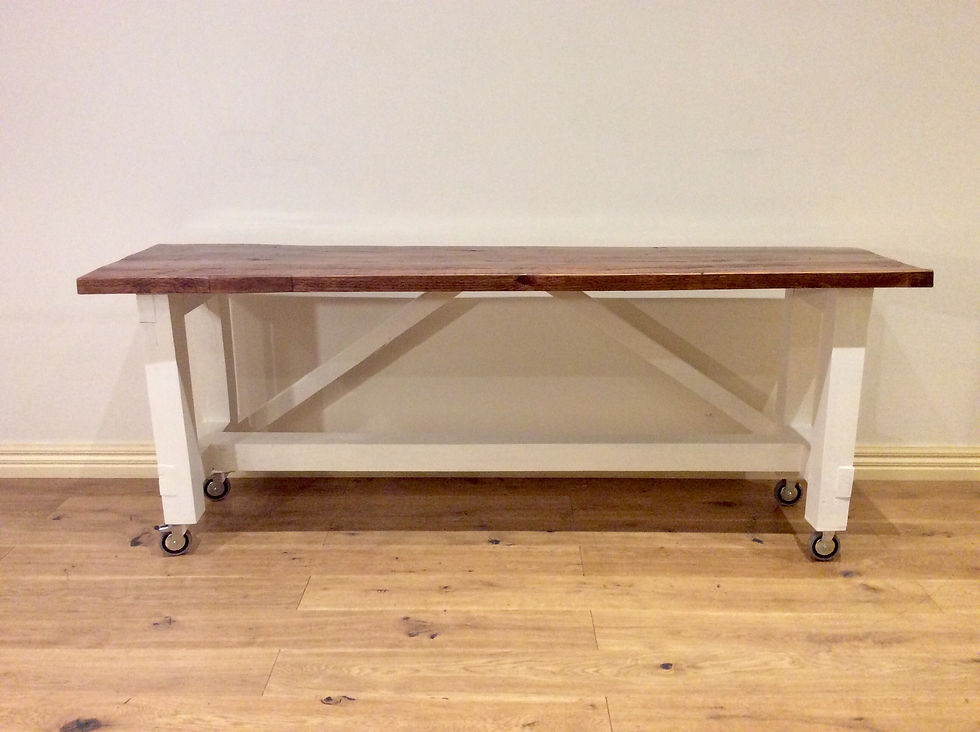 Thumbnail: Vintage Industrial Kitchen Island Bench on Rolling Castors.