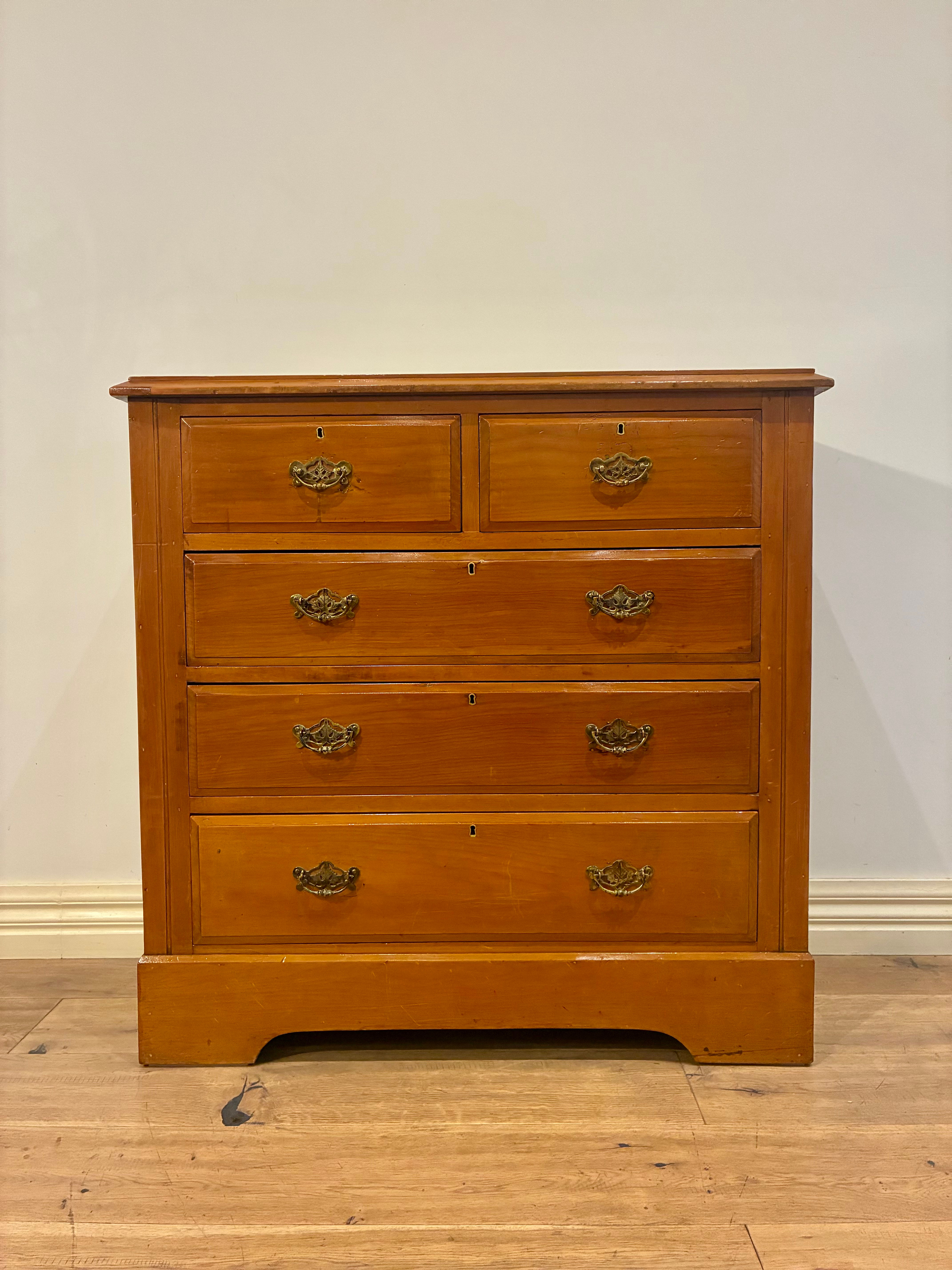 A9122 Restored Edwardian Kauri Five Drawer Chest.
