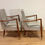 Thumbnail: Mid Century Blackwood and Vinyl Armchairs. Circa 1960.