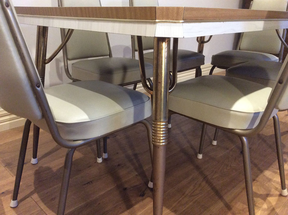 Thumbnail: Mid Century Dining Table with Six Matching High Back Chairs.