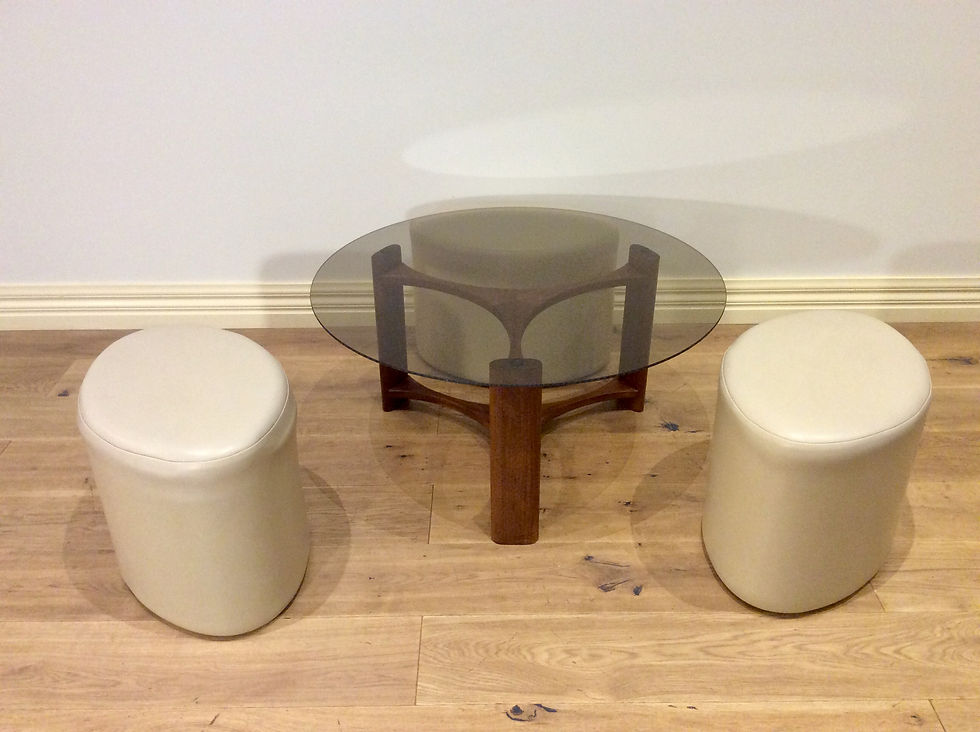 Thumbnail: Mid Century T.H. Brown Blackwood Propeller Coffee Table with Ottomans. Circa 1960.