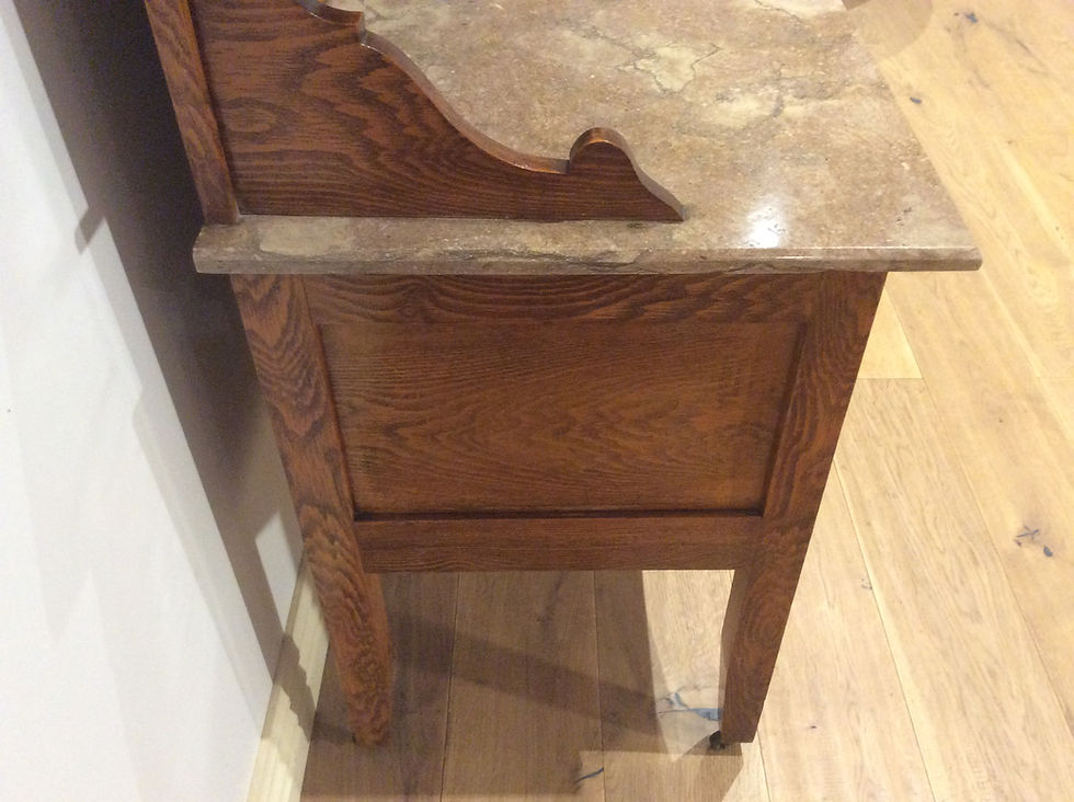 Thumbnail: Antique Marble Top Washstand with Tiled Back & Oval Mirror. Circa 1890.