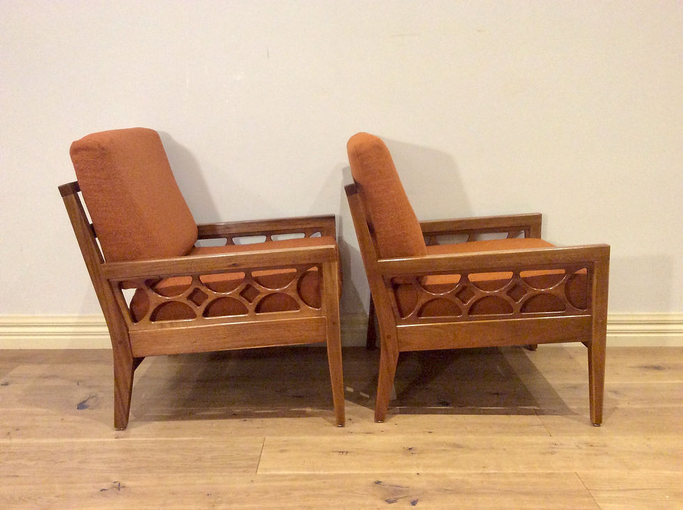 Thumbnail: Matching Mid Century Avalon Solid Blackwood Arm Chairs. Circa 1960-70.