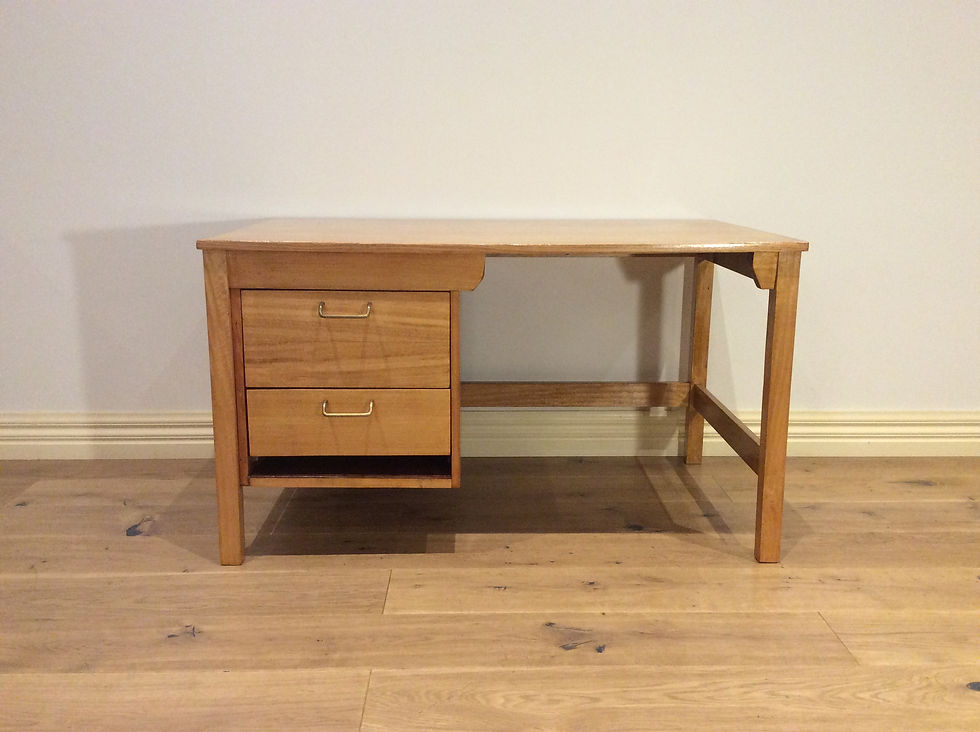 Mid Century Industrial Fred Ward Solid Oak Desk.