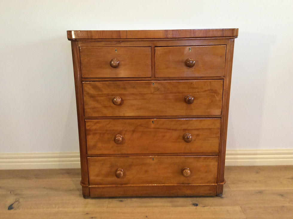 Restored Victorian Huon Pine Chest of Five Drawers.