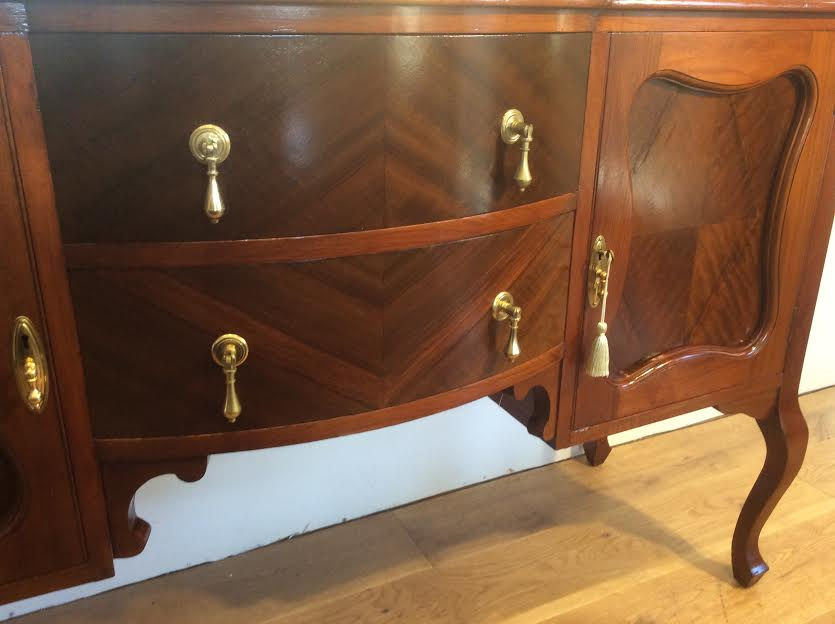 Thumbnail: Restored Antique Blackwood Sideboard with Mirrored Back and Inlaid Panels