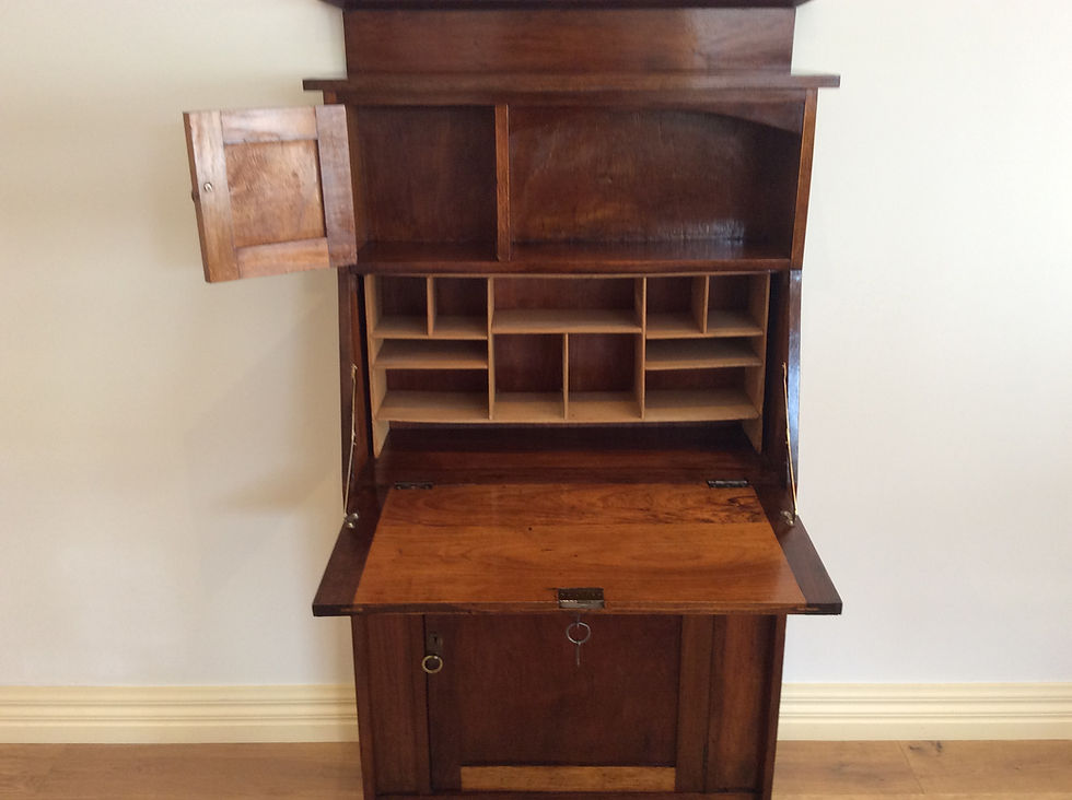 Thumbnail: Antique Blackwood Drop Front Bureau Desk with Book Shelf Storage