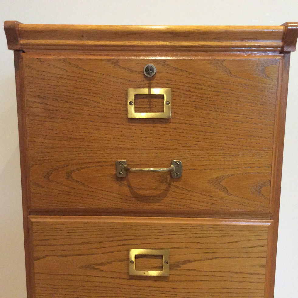 Thumbnail: Vintage Antique Style Oak Three Drawer Filing Cabinet with Key