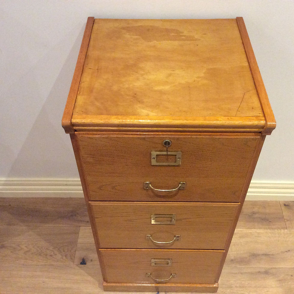 Thumbnail: Vintage Antique Style Oak Three Drawer Filing Cabinet with Key