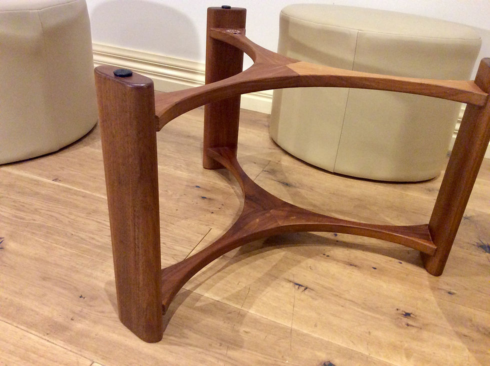 Thumbnail: Mid Century T.H. Brown Blackwood Propeller Coffee Table with Ottomans. Circa 1960.