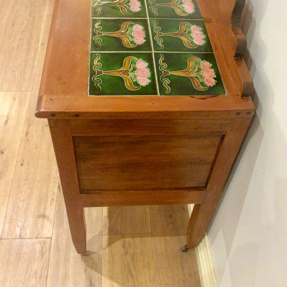 Thumbnail: A4274 - Oak Art Nouveau Two Drawer Bedside Cabinet with Tulip Tile Top