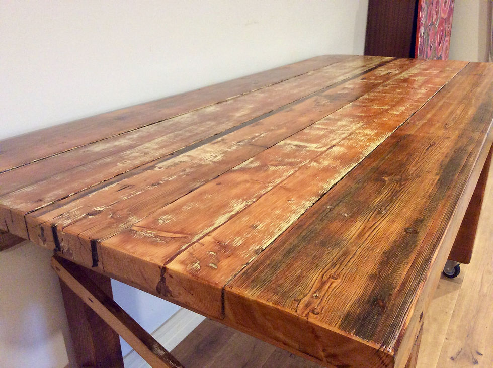 Thumbnail: Reclaimed Industrial Oregon and Pine Kitchen Island Bench on Rolling Castors.