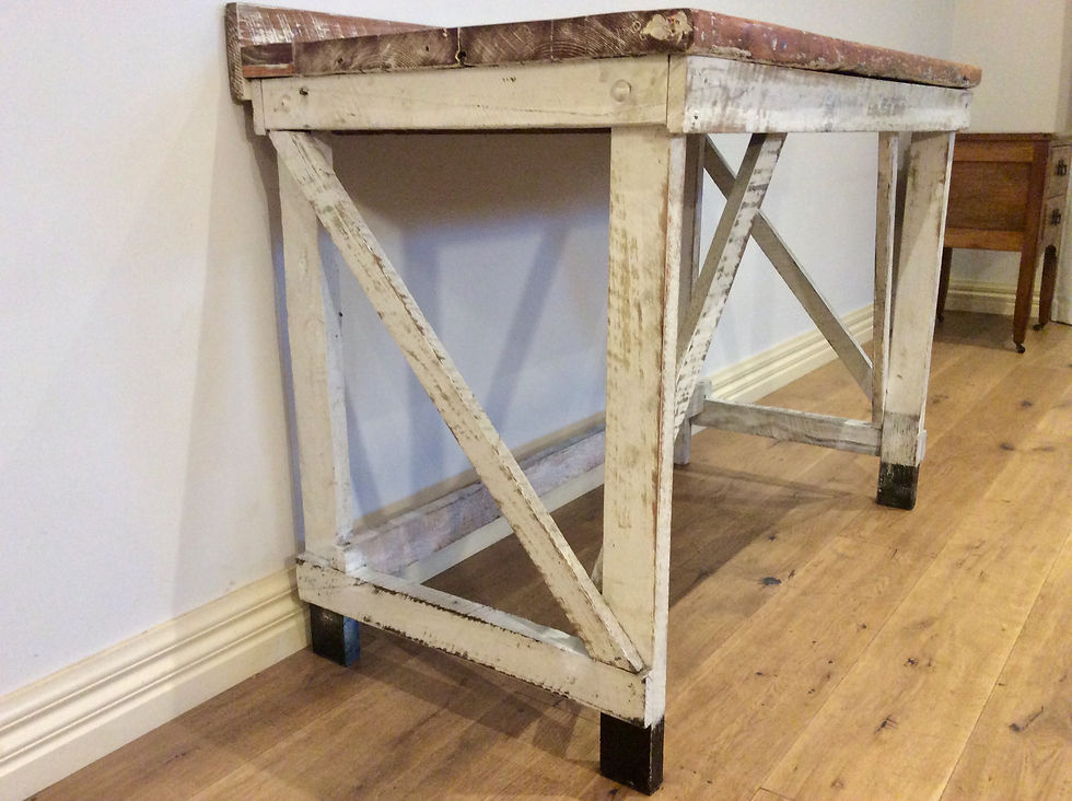 Thumbnail: Vintage Industrial Shabby Chic Hardwood Console. Circa l1920. 