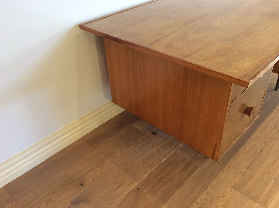 Thumbnail: Mid Century Danish Industrial Hardwood Pedestal Desk.