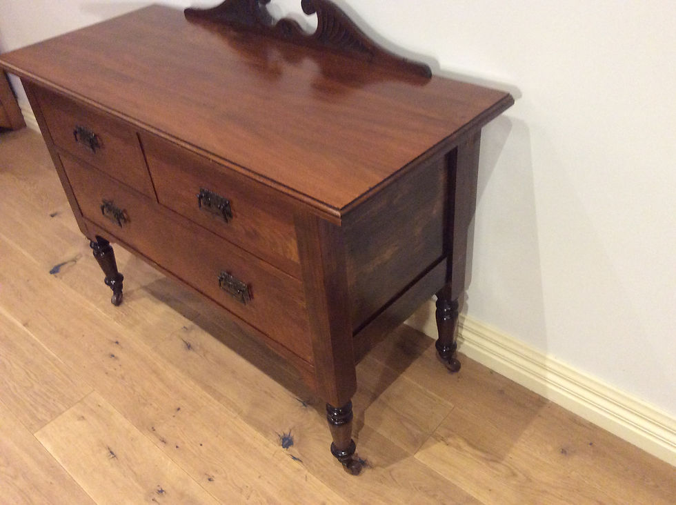 Thumbnail: Arts & Crafts Blackwood Three Drawer Cabinet on Rolling Castors.