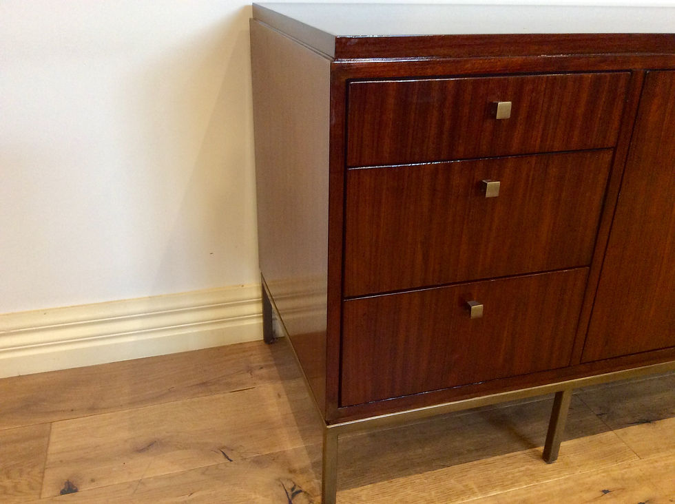 Thumbnail: Mid Century Modern Walnut Sideboard with Brushed Brass Hardware.