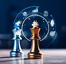 A chessboard, adorned with strategic ico