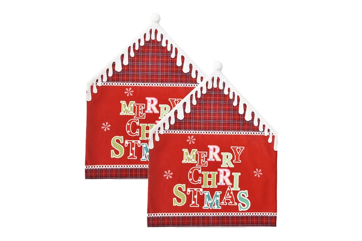 2Pcs Chair Back Cover MERRY CHRISTMAS Chair Slipcover -Red