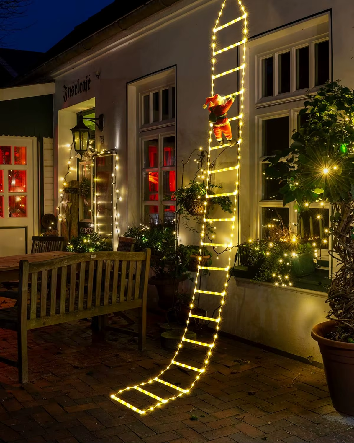 Christmas Decorations LED Ladder Lights with Climbing Santa Claus Indoor Xmas Tr