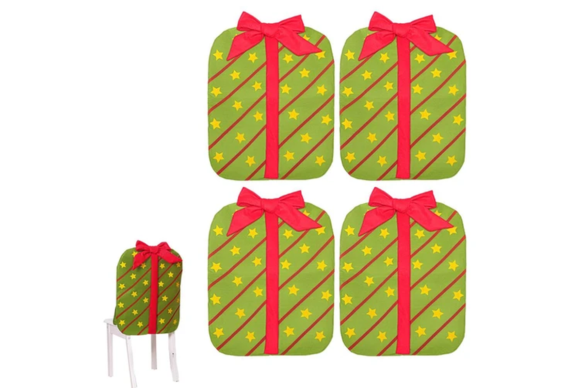 4Pcs Christmas Chair Back Covers Bowknot Dining Chair Slipcovers for Dinning Roo