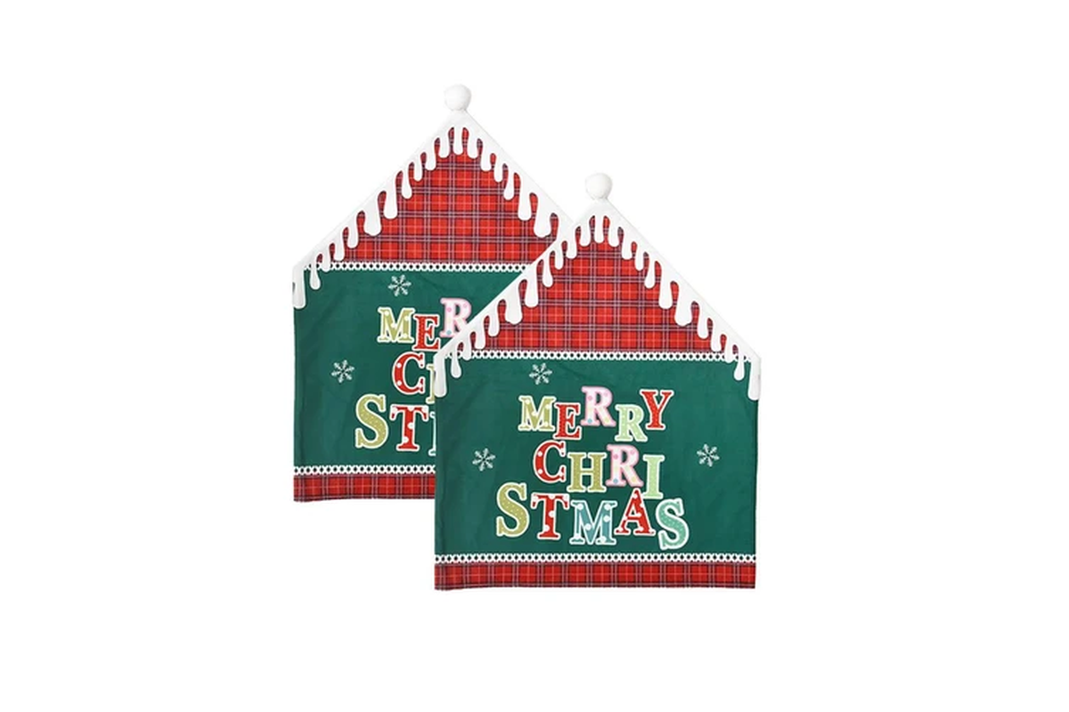 2Pcs MERRY CHRISTMAS Chair Back Cover Dining Chair Slipcovers Xmas Banquet Decor