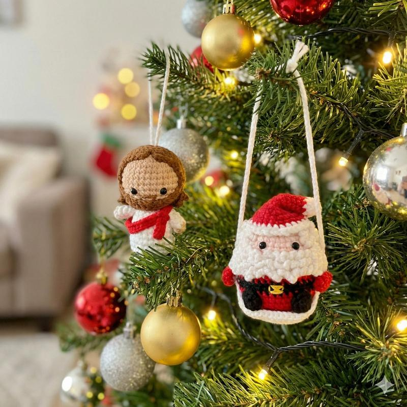 Xmas Sweet Gift Crochet Decor Hanger with Christmas Charm Santa Jesus Handcrafte
