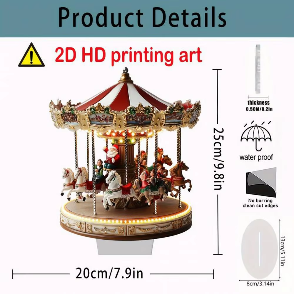 Merry Christmas 2D Acrylic Carousel Christmas Scene Festival Desktop Ornaments H