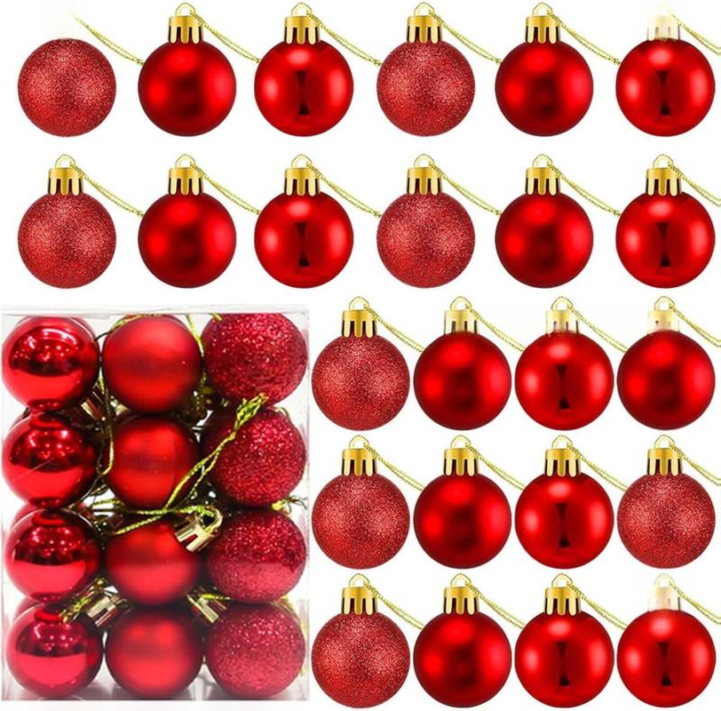 24 Count Small Red Christmas Ornaments Balls, Mini Red Ornaments for Mini Christ