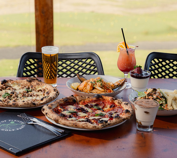 Food and views from the terrace at slice of plenty