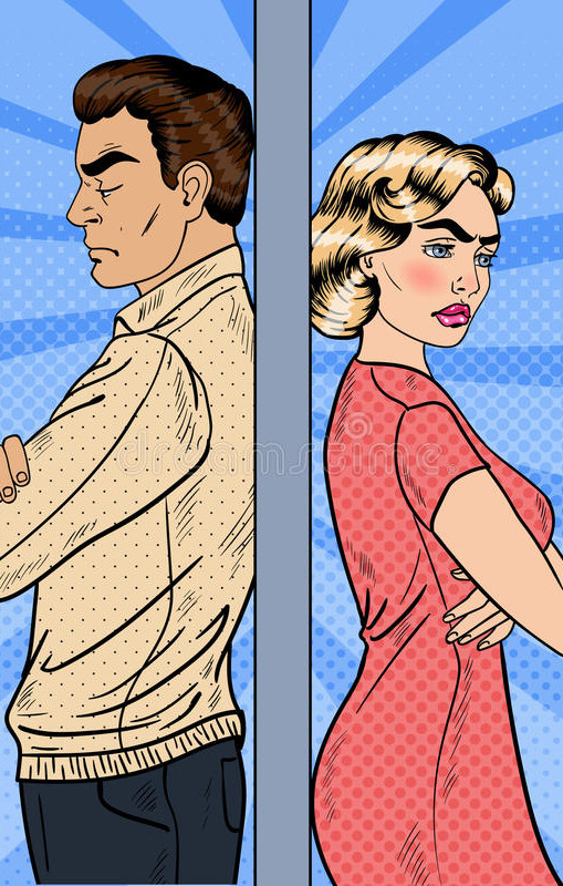 family-quarrel-unhappy-young-couple-standing-arms-crossed-back-to-back-pop-art-vector-illu