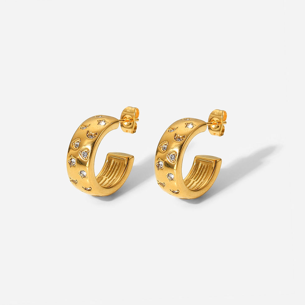 Thumbnail: 2025 Fashion Jewelry Stainless Steel Ring Earring Jewelry 18K Gold Diamond Wide